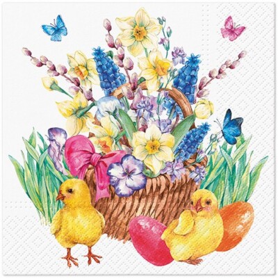20 Servietten Easter Bouquet Küken Tiere Blumen Schleife Korb Ostern 33x33cm