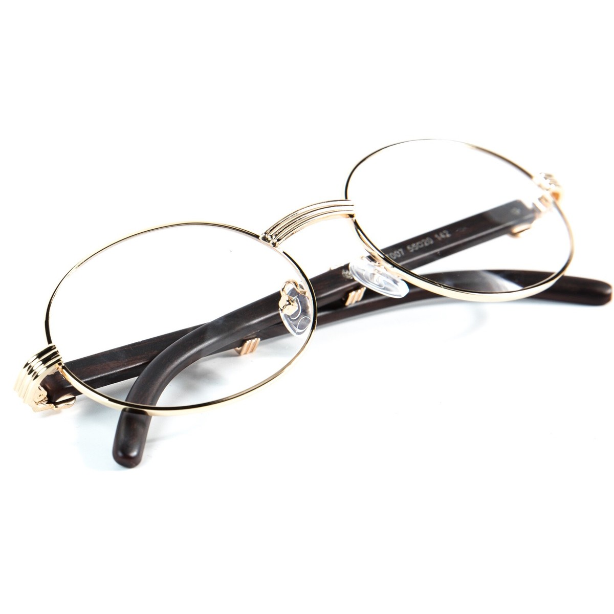 ベネズエラ Men's Vintage Woodgrain Gold Frame Elegant Round Clear Lens Grain