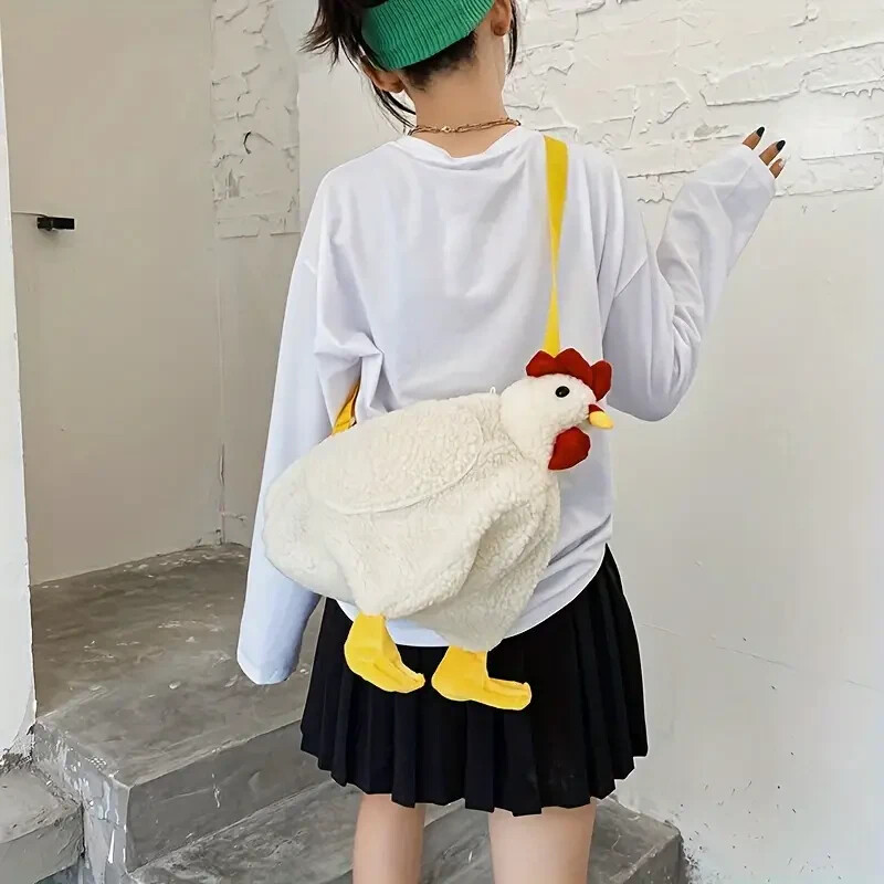 Fuzzy Cute White Chicken Crossbody Novelty Bag, Fluffy Shoulder Bag