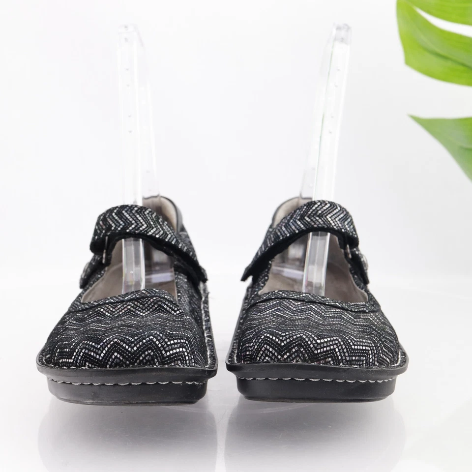 Zapato zueco Alegria Belle MaryJane para mujer talla 39 9 Ric Rac negro plateado de cuero Foto 3 de 4