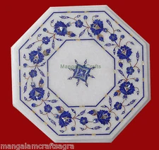 12" Marble Corner Table Top Lapis Pietra dura Inlay Art Home Decor Gift