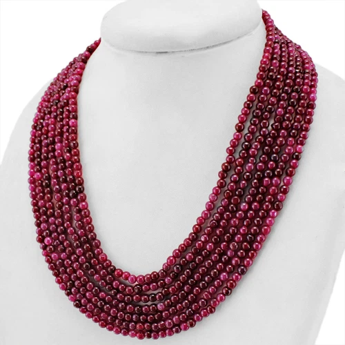 TREMENDOUS SUPERB 547.00 CTS EARTH MINED RED RUBY 7 LINE ROUND BEADS NECKLACE - Image 2 of 3