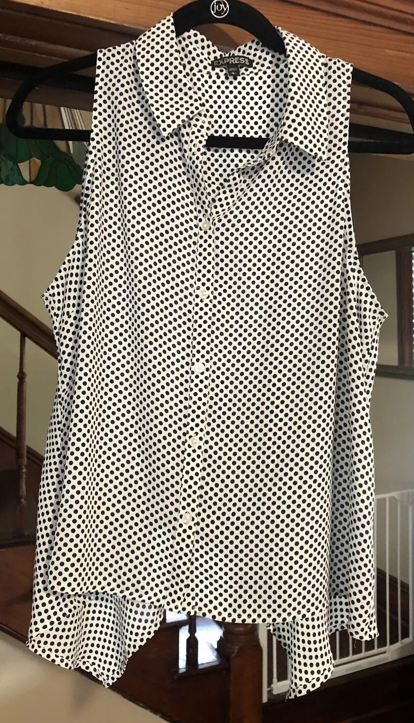 Express Collared Button Down Cropped Top Polka Do… - image 1