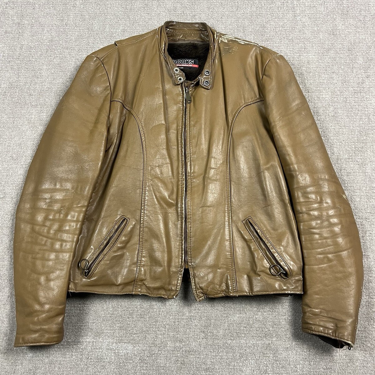 Vintage Leather Jacket ステアハイド 肉厚 TALON Vintage 70s Brooks Cafe Racer Leather Jacket Size 48 Motorcycle