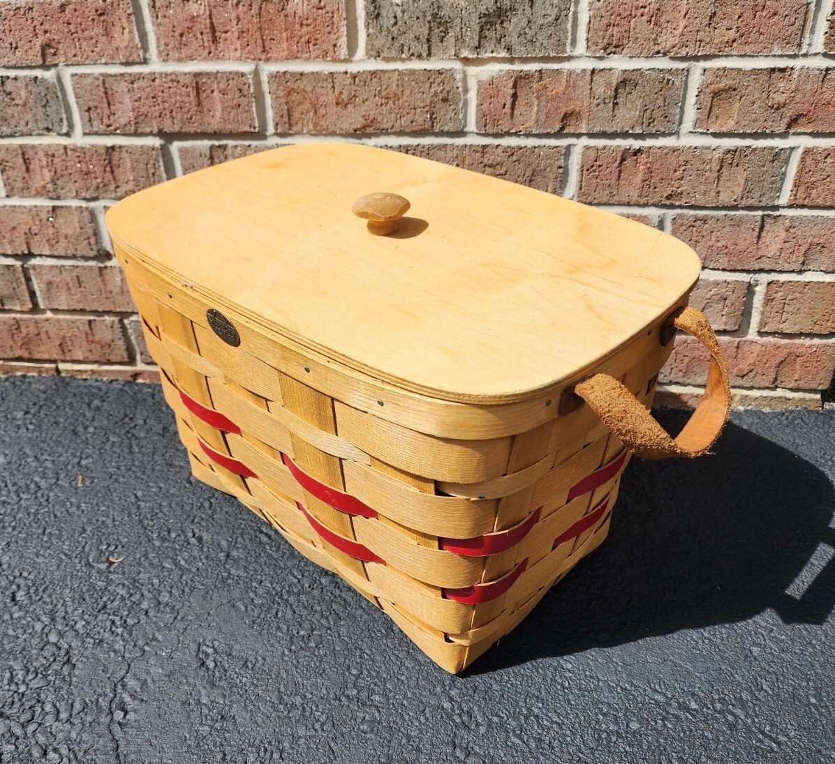 Peterboro Basket Company Picnic Storage 17x11x10 Red Accents Lid