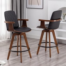 Set of 2 Bar Stools High Bar Stools, Swivel Bar Stools with Wooden Arms and LegS