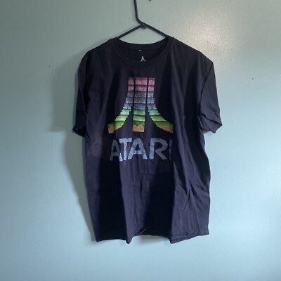 Atari Men's XL Ripple Junction T-Shirt Navy Blue Multi-color Gaming Logo