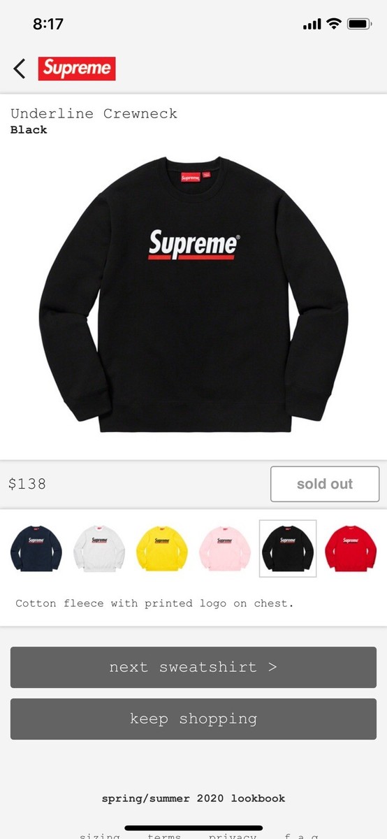 トップス Supreme Underline Crewneck Black 20SS Supreme Underline Crewneck Black Men's - SS20 - US