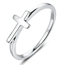 Cross Sideway 925 Sterling Silver Skinny Band Fashion Ring Size 3-14 S1498