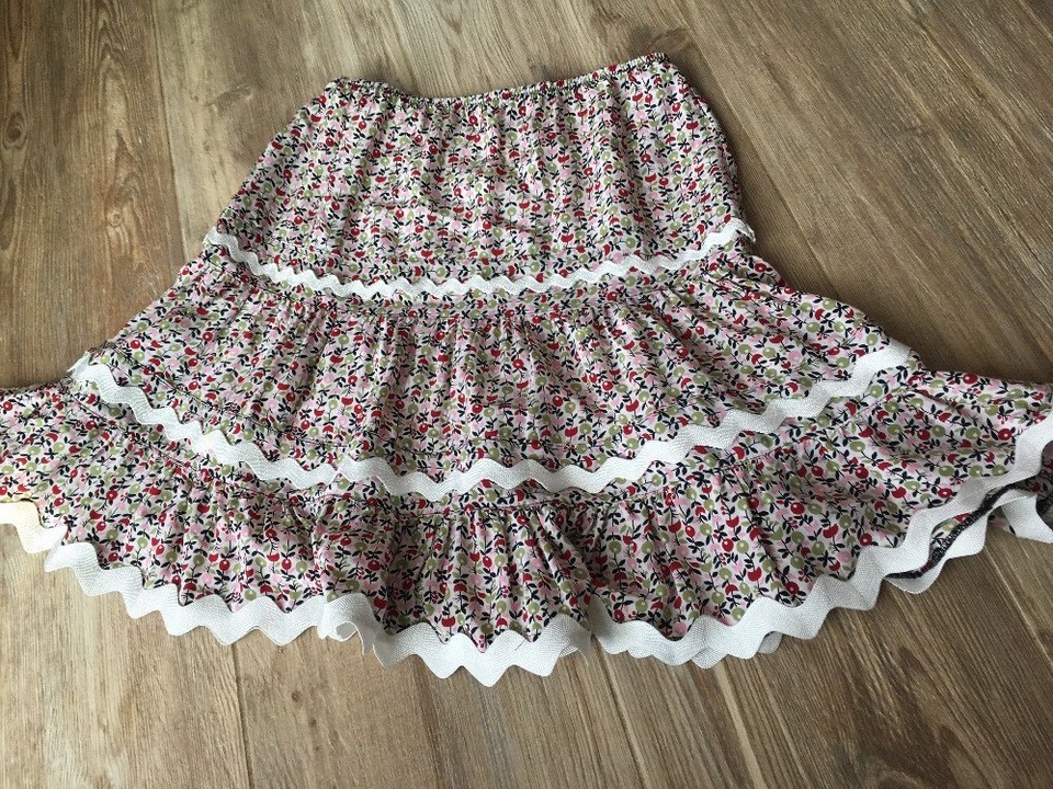 20. Anna Sui Anthropologie Silk Tiered Floral Ric Rac Skirt 6 | eBay