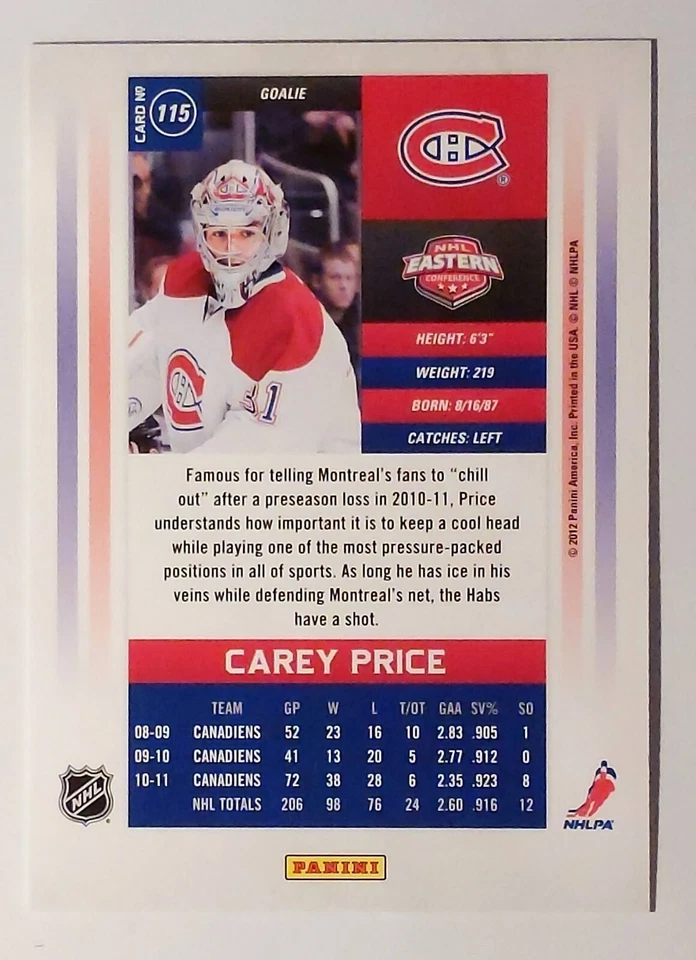 2011-12 Panini Contenders Carey Price /999 Cup Contenders #115 Canadians - Image 2 of 2