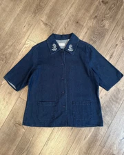 Vintage East West Paisley Embroidered Women's Cottagecore Denim Shirt - Medium