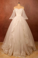 Elegant White Wedding Dresses Long Sleeves Off the Shoulder Tulle Bridal