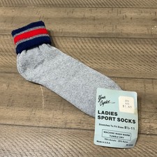 NWT VTG Ladies Sport Socks Terry Cuff  Navy Red Gray Striped  Roll Up NOS 1980's