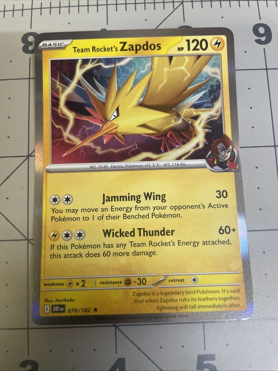 Pokémon Destined Rivals Team Rocket's Zapdos Holo Rare # 070/182