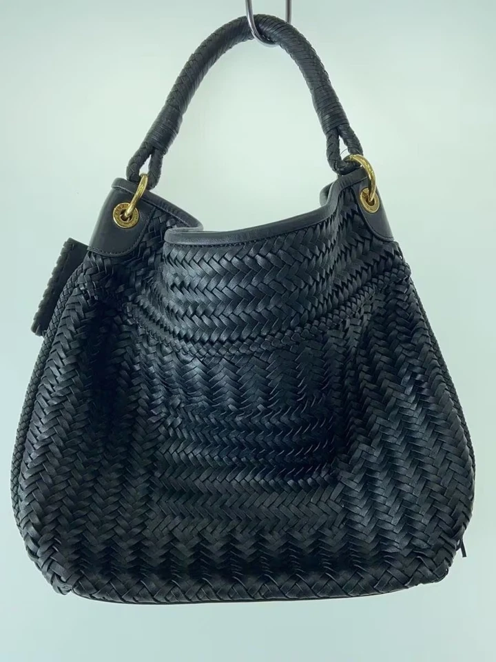 Bolso Hobo Ralph Lauren de Cuero Tejido Negro Dorado Borla Usado Foto 3 de 4