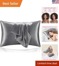 Luxurious Dark Grey Satin Pillowcases Set of 2, King Size 20x36" for Beauty S...