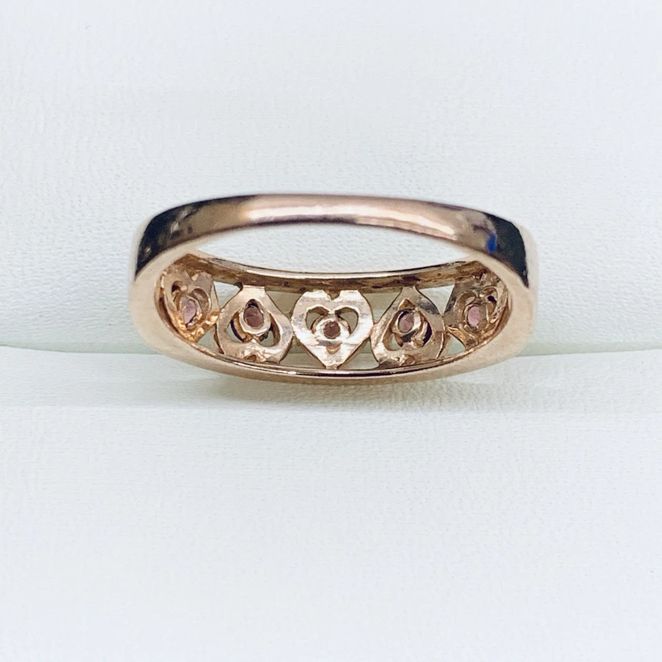 10k Rose Gold Hearts Link Pink CZ Eternity Love Engagement Wedding Ring Size 7.5 - Image 3 of 4