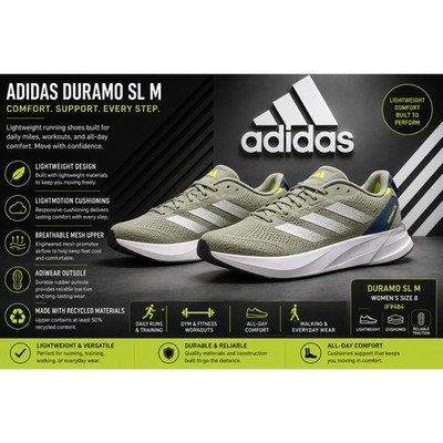 ADIDAS DURAMO SL   8W / 6.5M GREEN WHITE RUNNING SHOES IF9484 NEW W/BOX