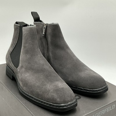 Karl Lagerfeld Paris Boots Men's US 7 Gray Suede Side Zip Ankle Chelsea Eby3133