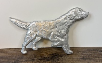 Vintage Primitive Cast Aluminum 9'' Dog Setter Spaniel Pointer Plaque Art Piece
