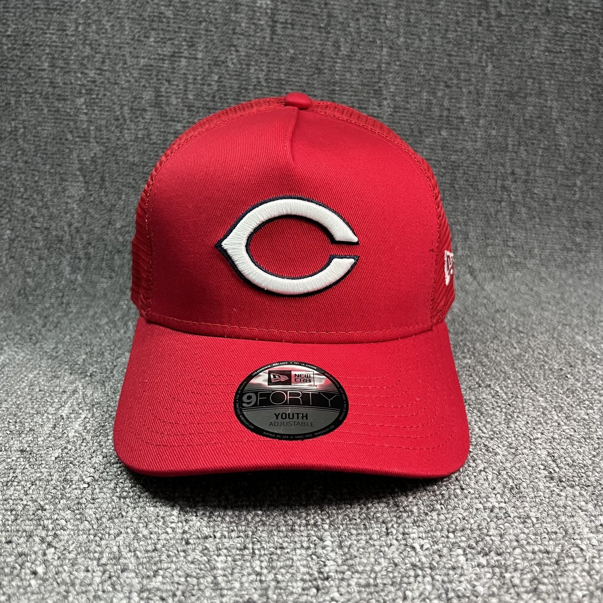 New Era 9FORTY Youth Cincinnati Reds MLB Red Mesh Trucker Snapback Hat Cap