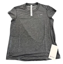 NEW Lululemon Womens Run Crew Graphic Mesh SS Shirt Top Heather Grey Sz Medium