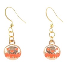Jack O Lantern Pumpkin Dangle Earrings Halloween Jewelry Orange Detail