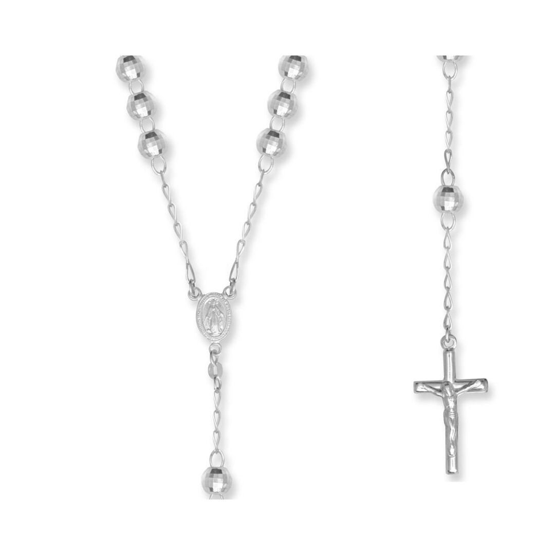 Sterling Silver Jewelco London Disco Ball Rosary beads Necklace 7mm 28 inch