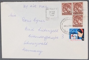 MayfairStamps Australia 1964 Christmas 5d Hobart Tasmania to Germany Air Mail Co