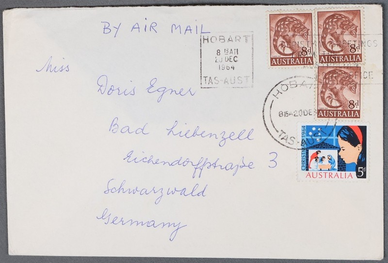 MayfairStamps Australia 1964 Christmas 5d Hobart Tasmania to Germany Air Mail Co