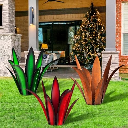 Metal Yard Art, Agave Plant Yard Decorations Outdoor Sculpture, Metal Green - 第 4/7 張圖片