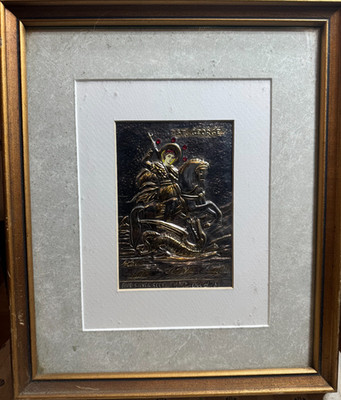 Peter Zoudis St George Fine Silver 999+ 24k Gold Relief Icon Framed Ruby COA