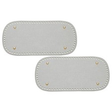 2Pcs 5.9"x11.8" Oval Leather Crochet Bag Bottom with Holes, Silver Tone