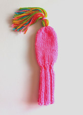 Double Blade Putter Cover, Bright Pink, 11 Inches, Extra Thick Hand Knit, Tassel