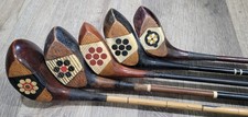 5 Antique Vintage Beautiful Fancy Face Golf Clubs With Ivory Color Back Weights