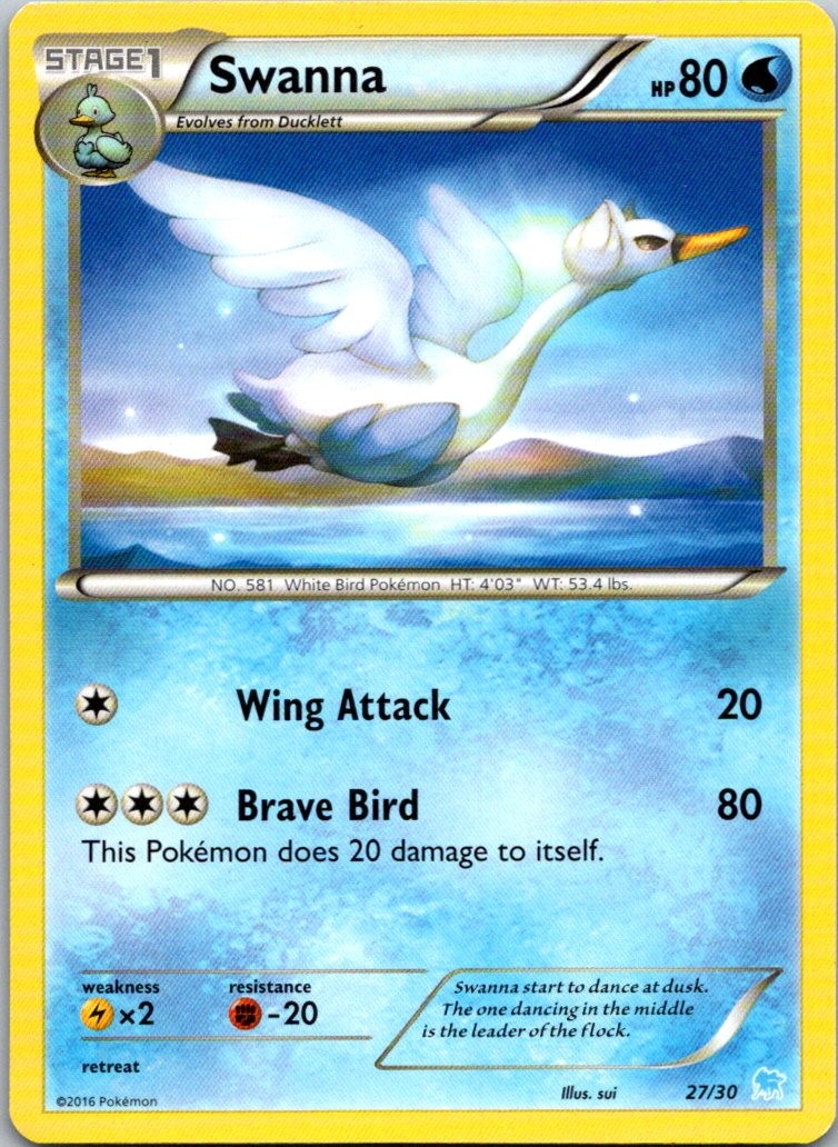 Swanna (27) 27/30 XY Trainer Kit: Pikachu Libre & Suicune Pokemon TCG C NM