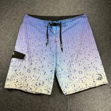 Pelagic Mens Size 36 Blue Purple Fish Scale Pattern Swim Trunks Board Shorts