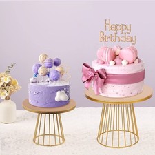 S L White Golden Round Top Metal Cake Stand Display Dessert Holder Holiday Party