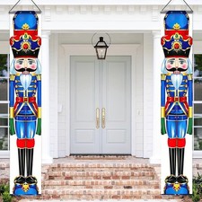 Blue Nutcracker Christmas Porch Banner Set 71x12 Outdoor Front Door Decor