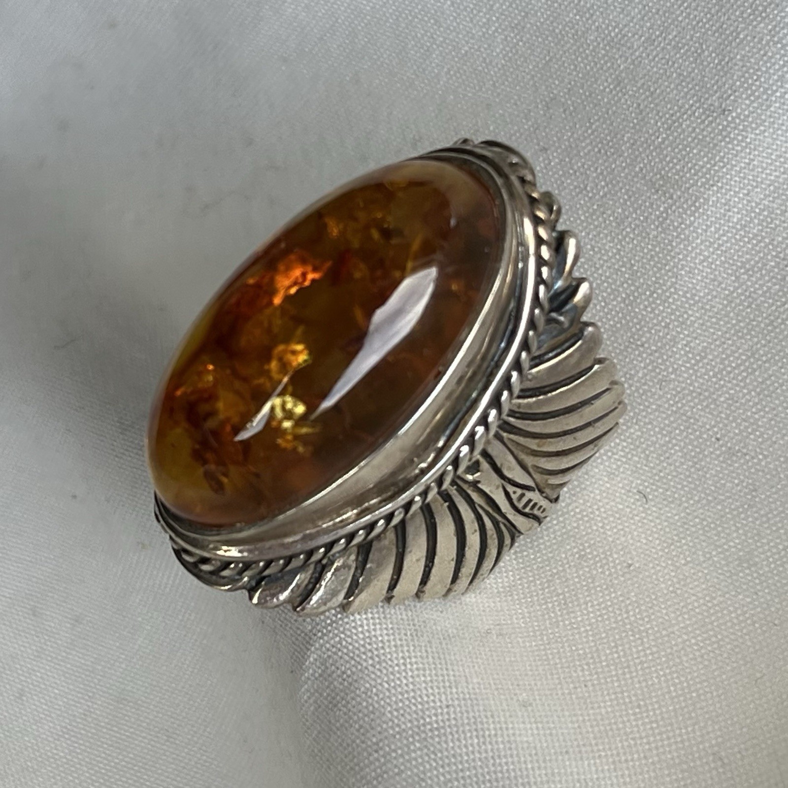 Sterling Silver Oval Amber Statement Ring Bezel S… - image 3