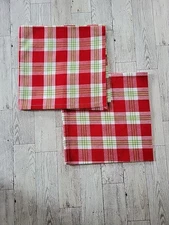 2 Park Designs Napkins 18x18 Square Red Green Plaid 100% Cotton Fabric Set 