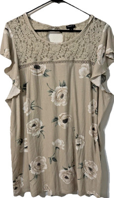 Torrid Tan Roses Knit Blouse Size 4