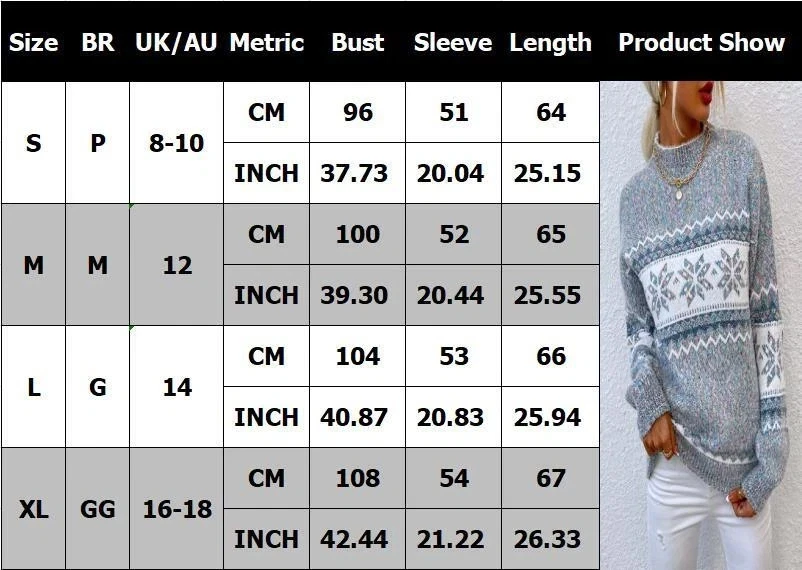 Ladies Chunky Knitted Christmas Snowflake Jumper Pullover XMAS Sweater Tops SIZE - Image 2 of 4
