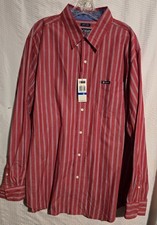Chaps Red White & Blue Striped  XL Easy Care Long Sleeve Casual Dress Shirt NEW