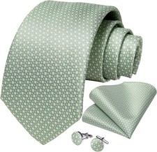 Mens Tie Set Silk Paisley Necktie and Pocket Square Cufflinks Classic Formal