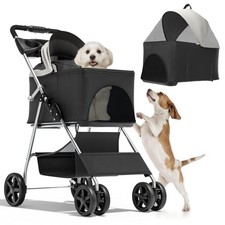Magshion Foldable Pet Stroller 3-in-1 Dog Travel Jogger Detachable Carrier Black