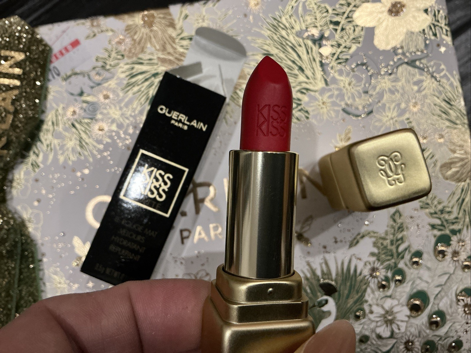 Guerlain Paris Kiss Kiss Matte Hydrating Plumping Velvet Lipstick Red Fire