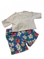 Hanna Andersson Boys Swim Set White Rash Guard 140 Trunks Floral 130 8 10