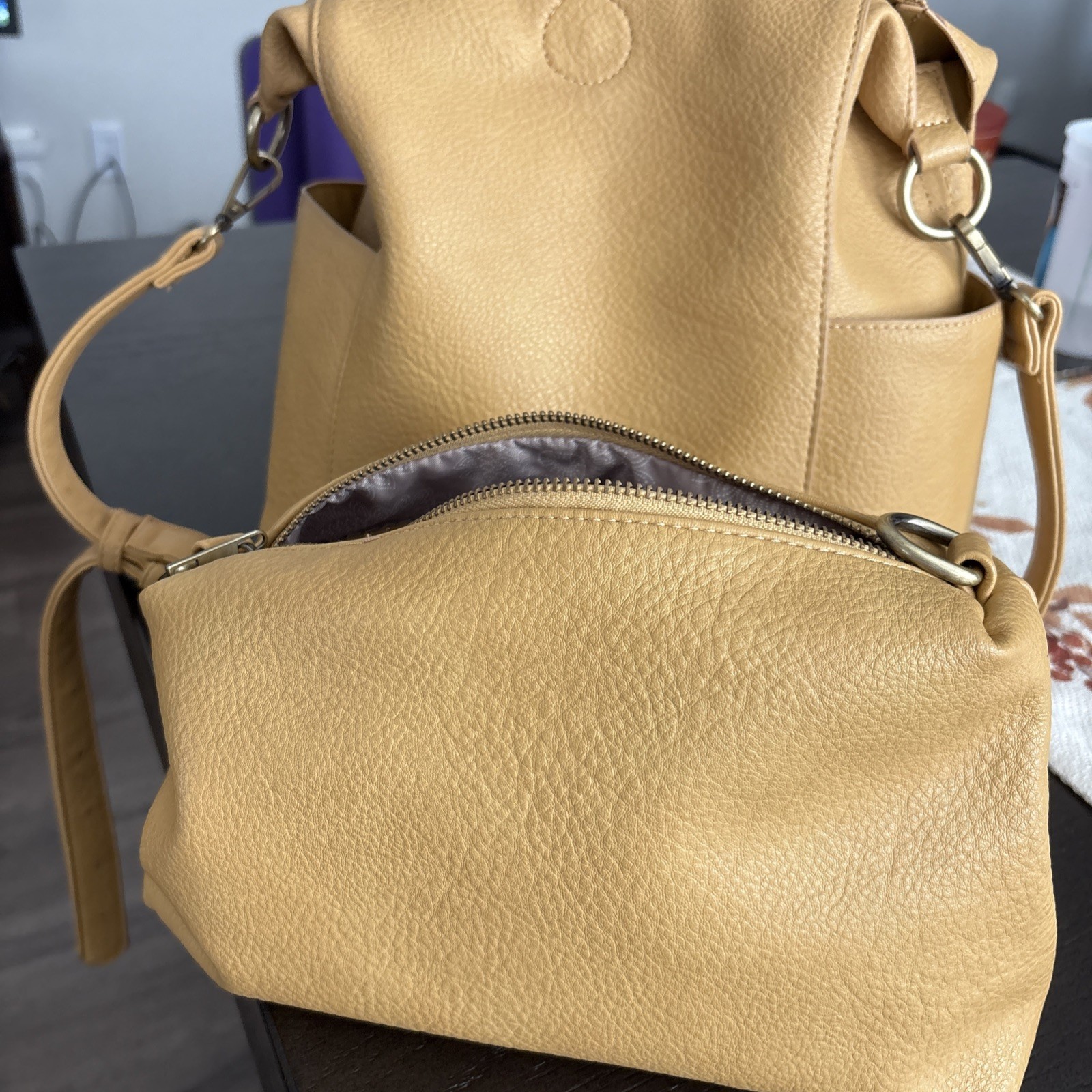 Joy Susan Hangbag Large Hobo and Small Yellow Vegan Leather Crossbody Bag